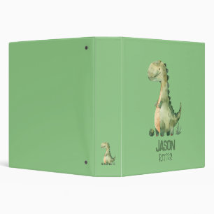 Cute Watercolor Dinosaur With Kids Name Binder