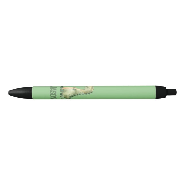 Cute Watercolor Dinosaur With Kids Name Black Ink Pen (Front)