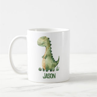 Cute Watercolor Dinosaur With Kids Name Coffee Mug