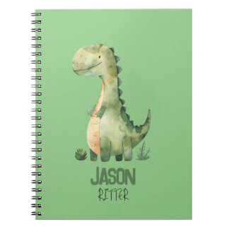 Cute Watercolor Dinosaur With Kids Name Notebook