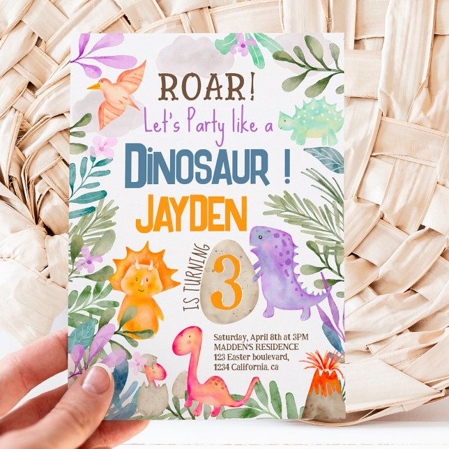 Cute watercolor dinosaurs greenery kids birthday  invitation (Creator Uploaded)
