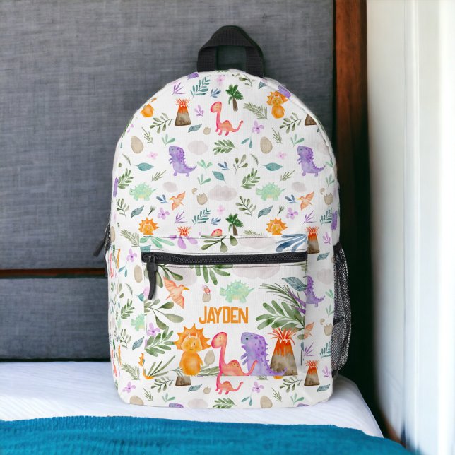 Cute watercolor dinosaurs greenery pattern printed backpack (Cute watercolor dinosaurs greenery pattern printed backpack)