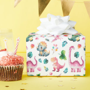 Cute Watercolor Dinosaurs Prehistoric Dino Pattern Wrapping Paper
