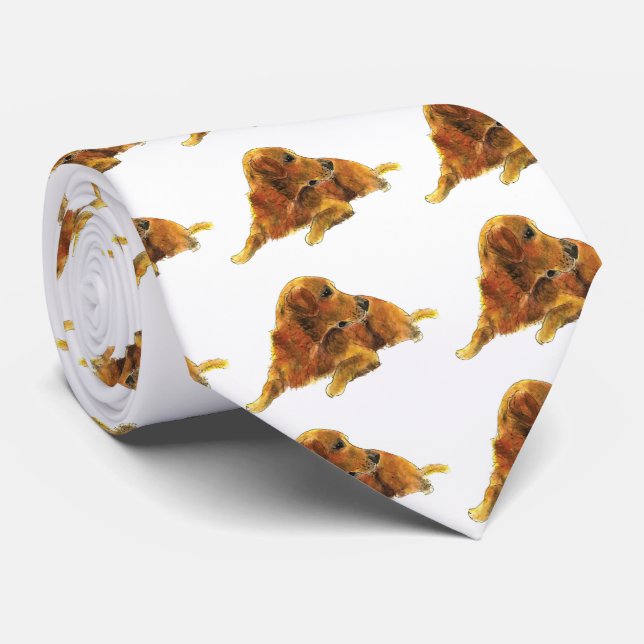 Cute Watercolor Dog Art Pattern Tie (Rolled)