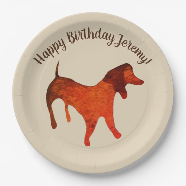 Cute Watercolor Dog,  Birthday Custom Paper Plates (Front)