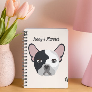 Cute Watercolor Dog Face Pink & Gray 2024 Personal Planner