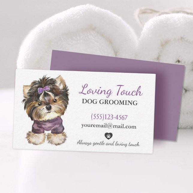 Cute Watercolor Dog Grooming Service Business Card (Creator Uploaded)