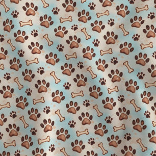 Cute Watercolor Dog Paw Print Fabric