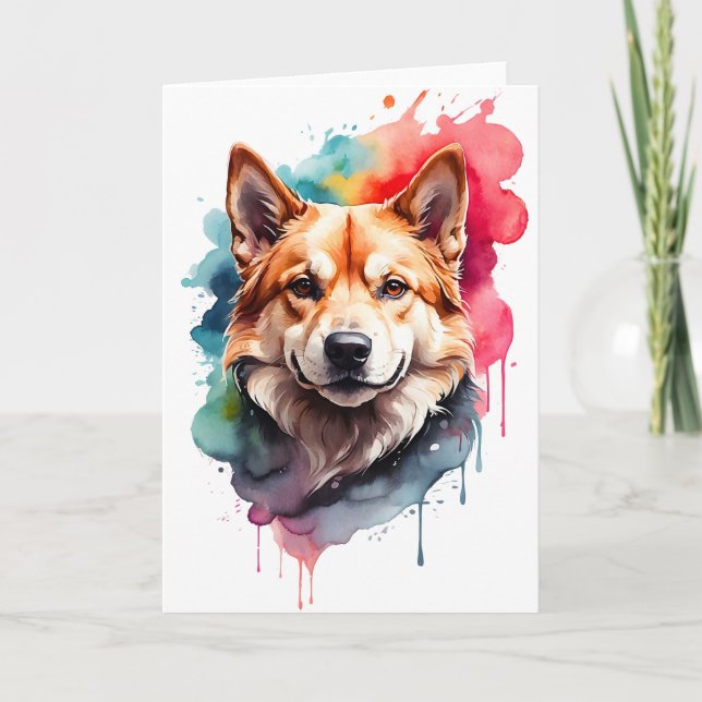 Cute Watercolor Dog Splatter Portrait Splash Blank Card (Front)