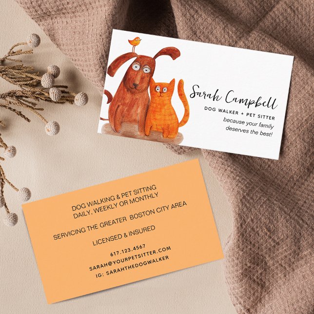 Cute Watercolor Dog Walking Pet Sitting Business Card (Cute Watercolor Dog Walking Pet Sitting Business Card)