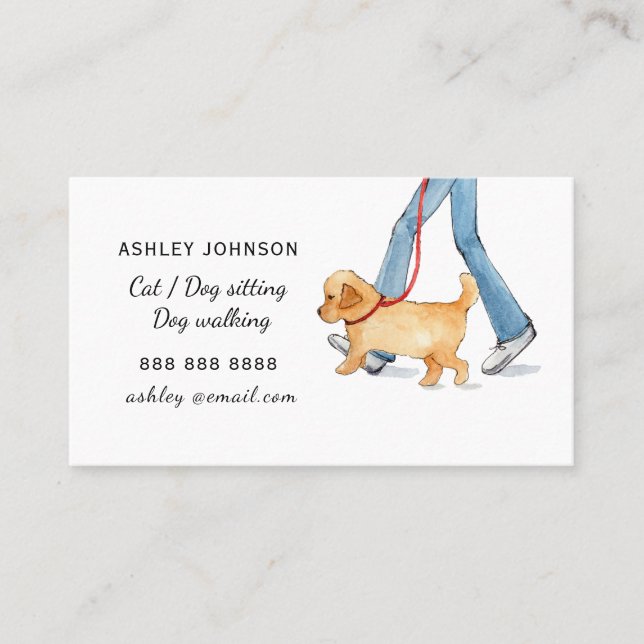 Cute watercolor Dog walking Services Business Card (Front)