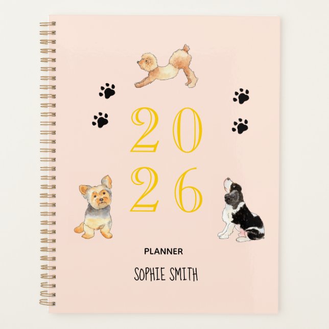 Cute watercolor Dogs 2026 Appointment Planner (Front)