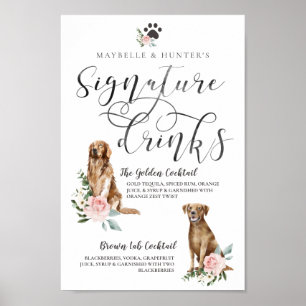 Cute Watercolor Dogs Couple's Signature Drinks Poster