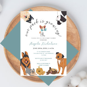Cute Watercolor Dogs Dusty Blue Baby Boy Shower Invitation