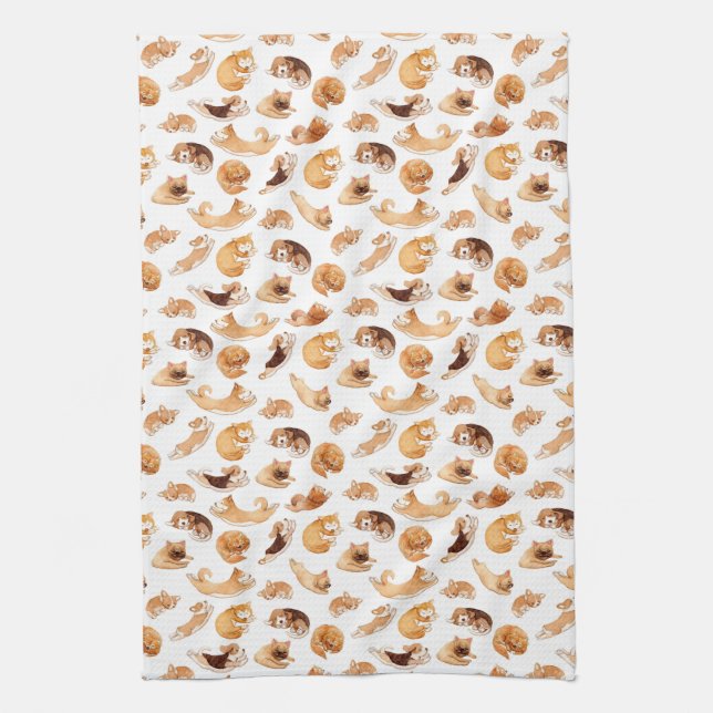 Cute Watercolor Dogs Illustrated Pattern Kitchen Towel (Vertical)