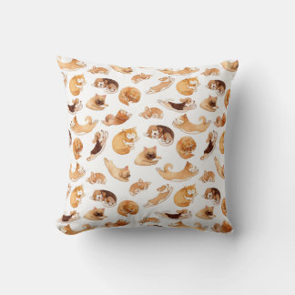 Cute Watercolor Dogs Illustrated Pattern Throw Pillow