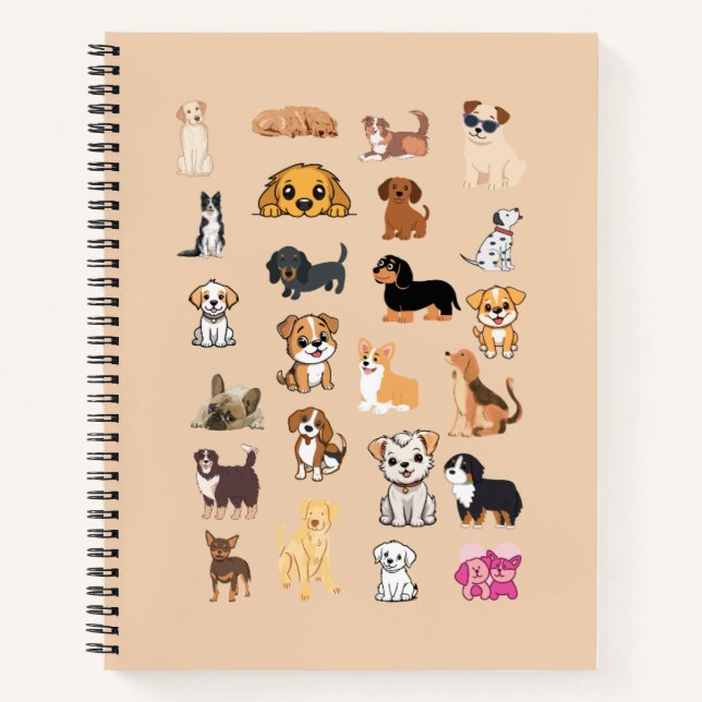 Cute Watercolor Dogs Pattern Monogram Notebook (Front)