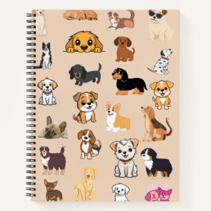 Cute Watercolor Dogs Pattern Monogram Notebook