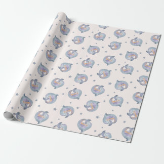 Cute Watercolor Dolphin and Stars Seamless Pattern Wrapping Paper