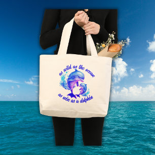 Cute Watercolor Dolphins Quote Large Tote Bag