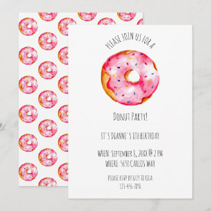 Cute watercolor Doughnut pink Glaze birthday Invitation