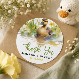 Cute Watercolor Duck Baby Boy Shower Classic Round Sticker