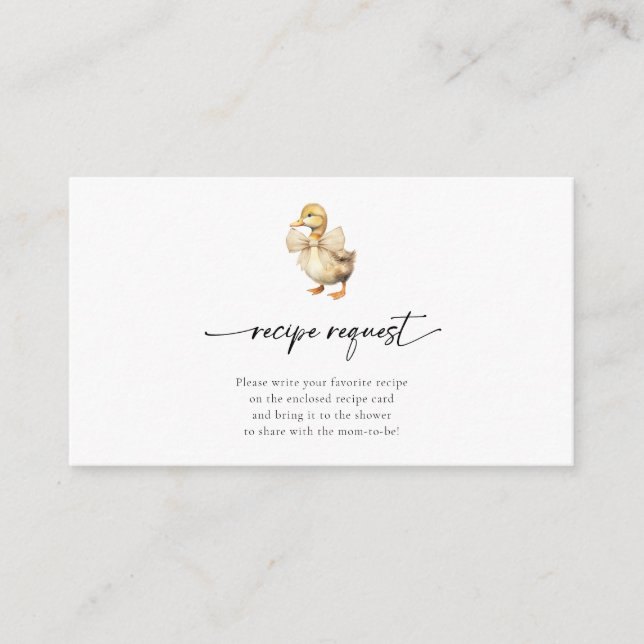 Cute Watercolor Duck Baby Shower Recipe Request Enclosure Card (Front)
