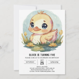 Cute Watercolor Duck Birthday Invitation