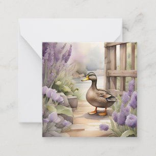 Cute Watercolor Duck N Lavender Blank  Card