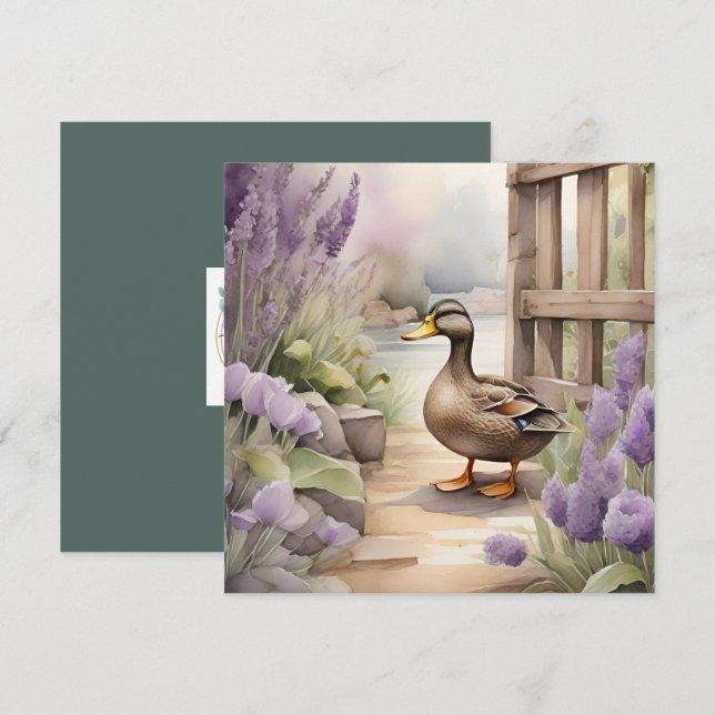 Cute Watercolor Duck N Lavender Blank  Card (Front/Back)