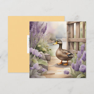 Cute Watercolor Duck N Lavender Blank Card