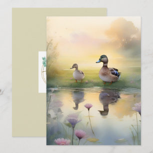 Cute Watercolor Duck Reflection Blank  Card