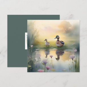 Cute Watercolor Duck Reflection Blank Holiday Card