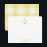 Cute watercolor Duck Yellow Gingham Baby thank you Card<br><div class="desc">Cute personalized watercolor boho vintage style ducky with yellow and white gingham back,   flat thank you note card.</div>