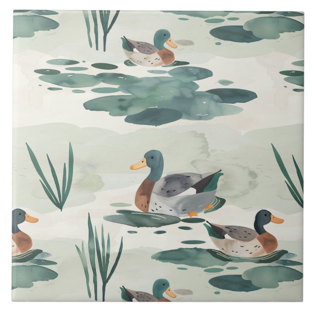 Cute watercolor ducks pattern tile (Front)