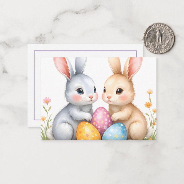 Cute Watercolor Easter Bunnies Happy Easter Card (Front/Back In Situ)