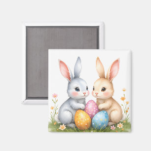Cute Watercolor Easter Bunnies Happy Easter Magnet