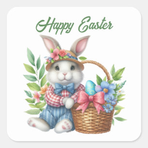 Cute watercolor Easter bunny add text Square Sticker