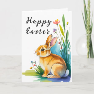 Cute Watercolor Easter Bunny Holiday Card