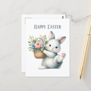 Cute watercolor Easter bunny message Postcard