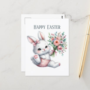 Cute watercolor Easter bunny message  Postcard