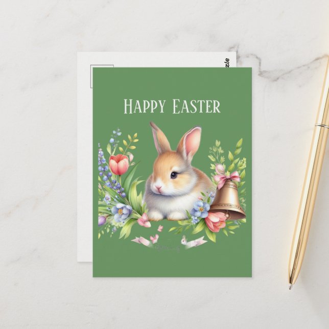 Cute watercolor Easter bunny message  Postcard (Front/Back In Situ)