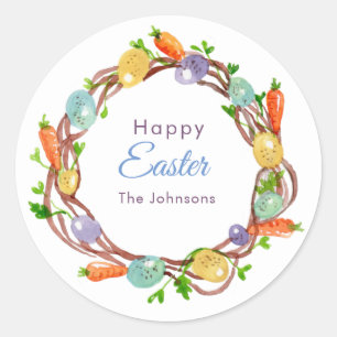 Cute watercolor Easter egg wreath  Classic Round Sticker