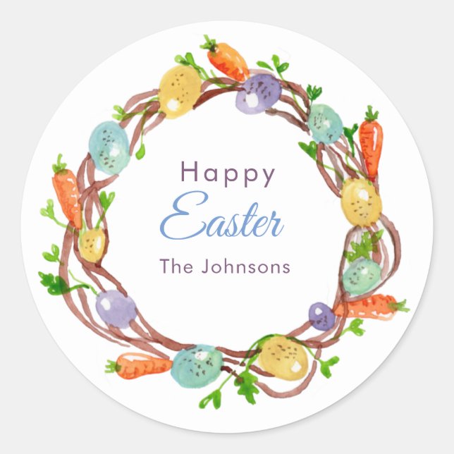 Cute watercolor Easter egg wreath  Classic Round Sticker (Front)