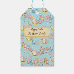 Cute Watercolor Easter Eggs, Bunny and Floral Gift Tags