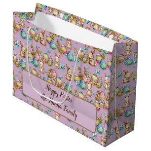 Cute Watercolor Easter Eggs, Bunny and Floral Large Gift Bag