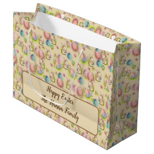 Cute Watercolor Easter Eggs, Bunny and Floral Large Gift Bag