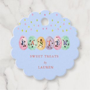 Cute watercolor Easter eggs on Blue Favour Tags