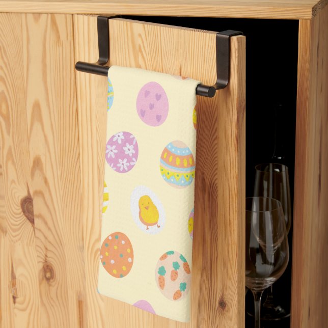 Cute Watercolor Easter Painted Egg Pattern Yellow Kitchen Towel (Thirds Fold)