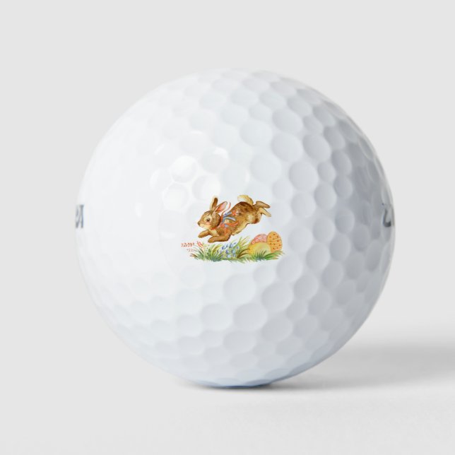 Cute watercolor easter rabbit golf balls (Front)
